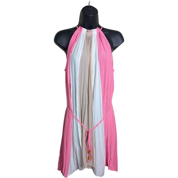 NEW Ramy Brook Kat Mini Dress Small High Neck Colorblock Belted Pink Cocktail - Picture 11 of 11